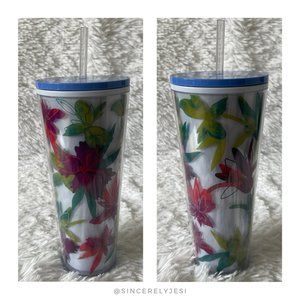 Starbucks ▪ Spring Floral Blue, Purple & Green Cold Drink Travel Tumbler